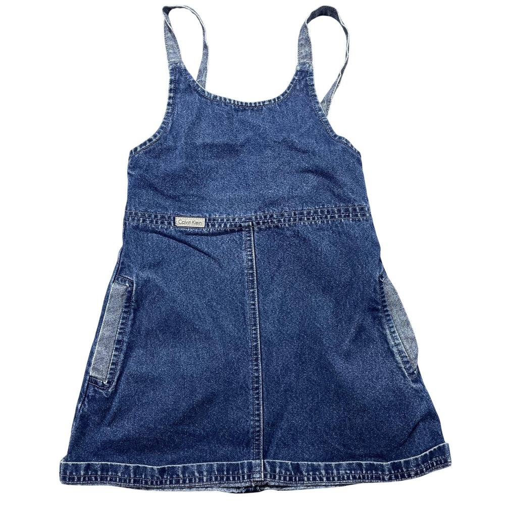 Vintage Calvin Klein Jeans Overall Dress Kids Med Blue Denim Mini Pinafore 90s